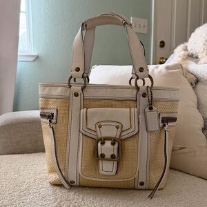 vintage Coach Legacy straw and white leather tote bag, model M05K-113